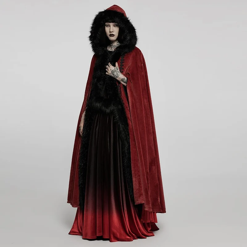 Langer Umhang aus Gothic-Punk-Kunstpelz für Damen