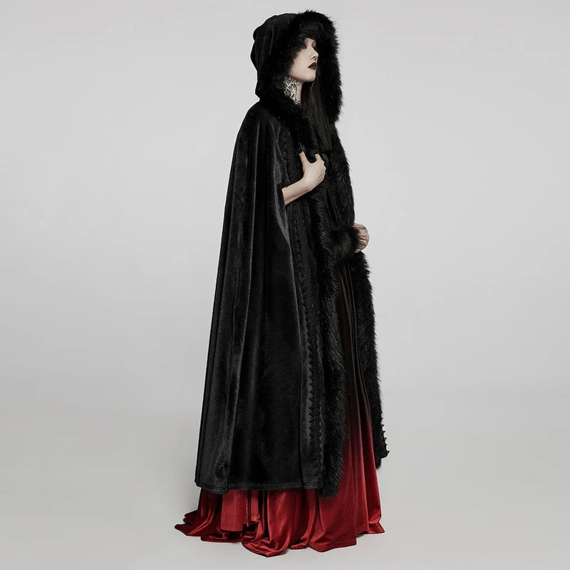 Langer Umhang aus Gothic-Punk-Kunstpelz für Damen