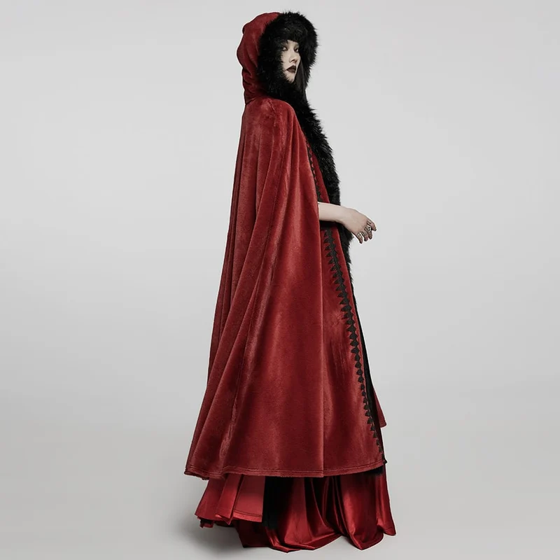 Langer Umhang aus Gothic-Punk-Kunstpelz für Damen