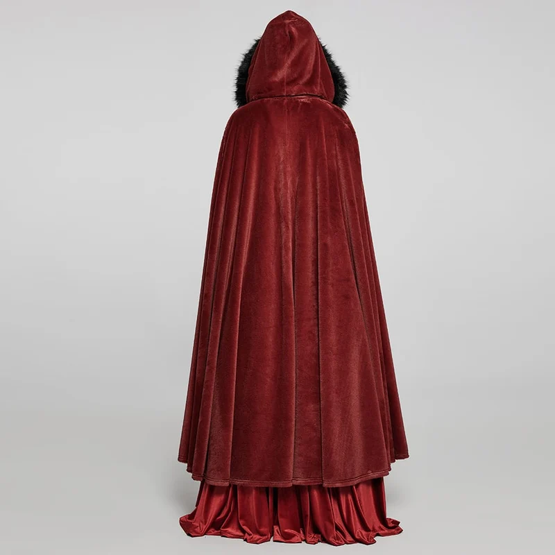 Langer Umhang aus Gothic-Punk-Kunstpelz für Damen