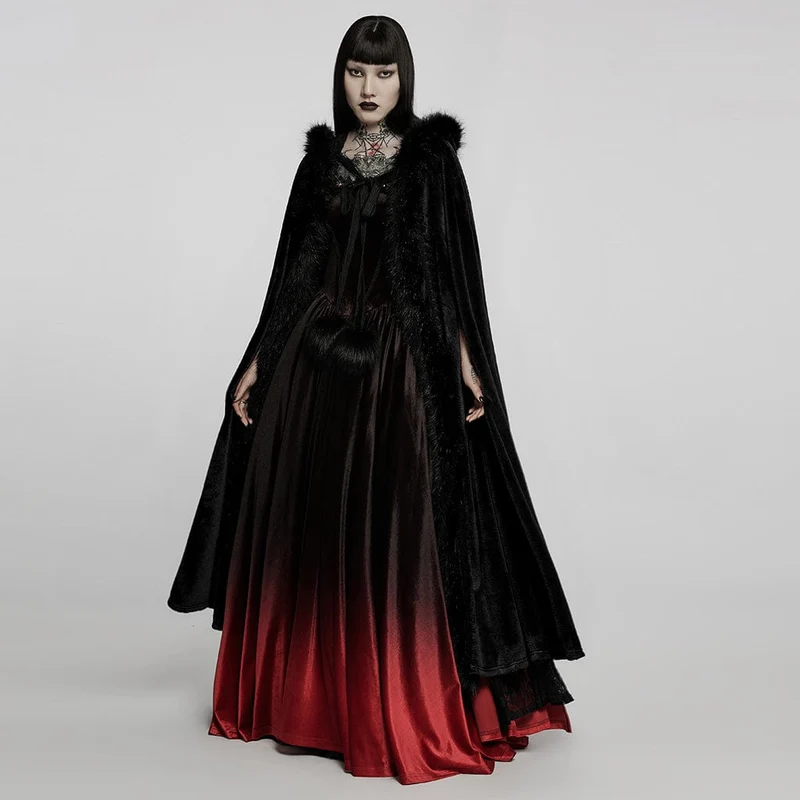 Langer Umhang aus Gothic-Punk-Kunstpelz für Damen