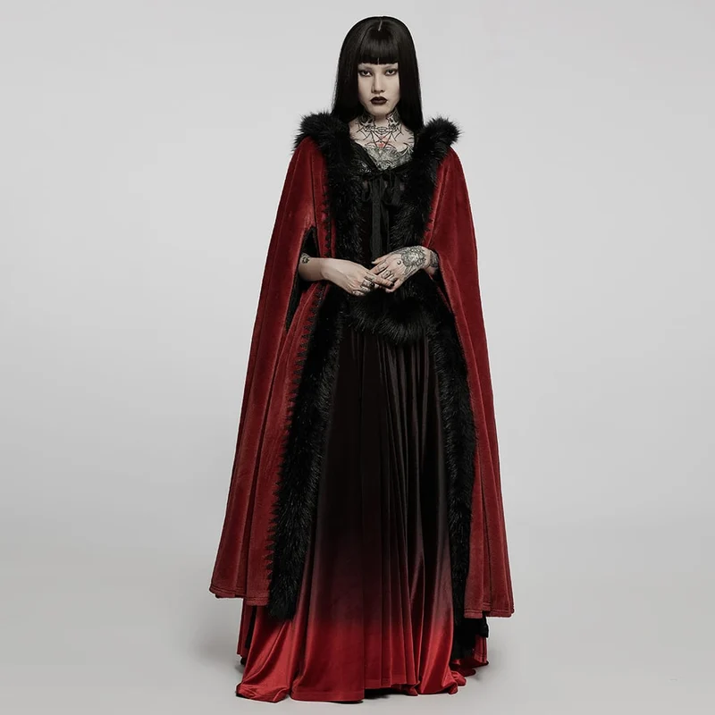 Langer Umhang aus Gothic-Punk-Kunstpelz für Damen