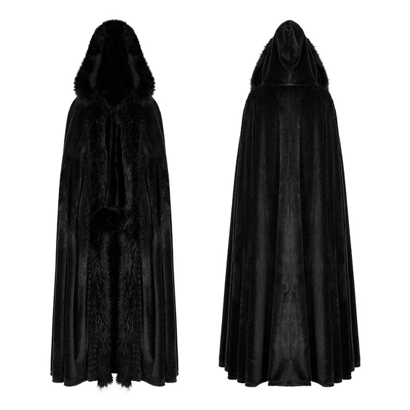 Langer Umhang aus Gothic-Punk-Kunstpelz für Damen