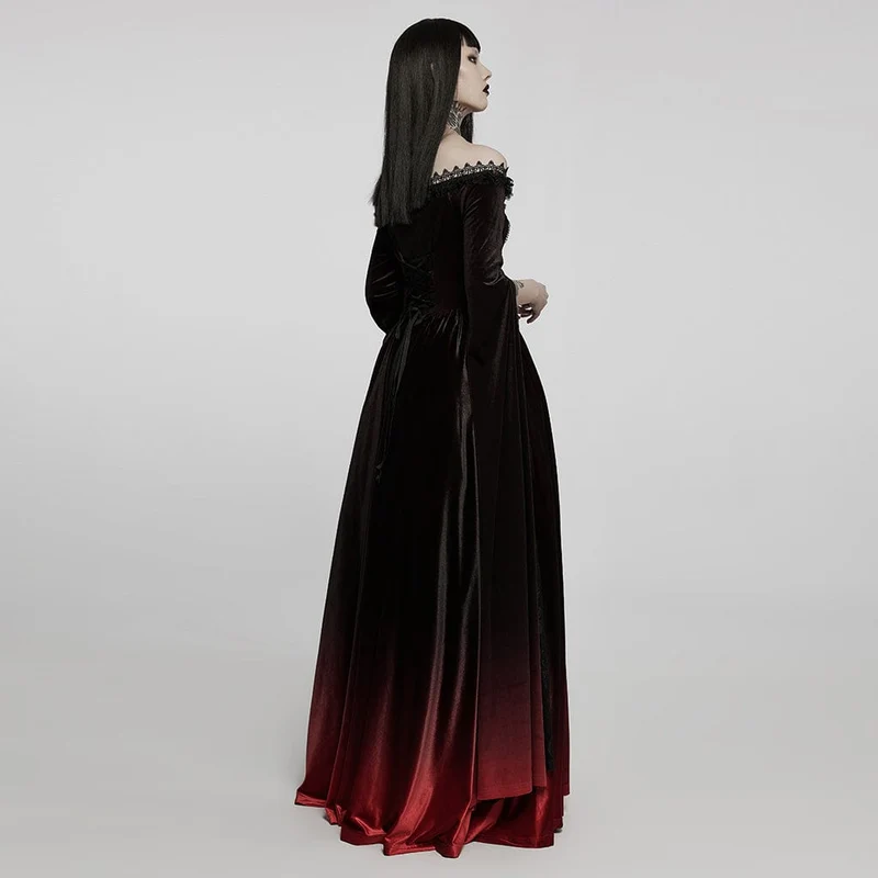 Damen Gothic Gradient Off Shoulder Flare Ärmel Maxikleid Hochzeitskleid