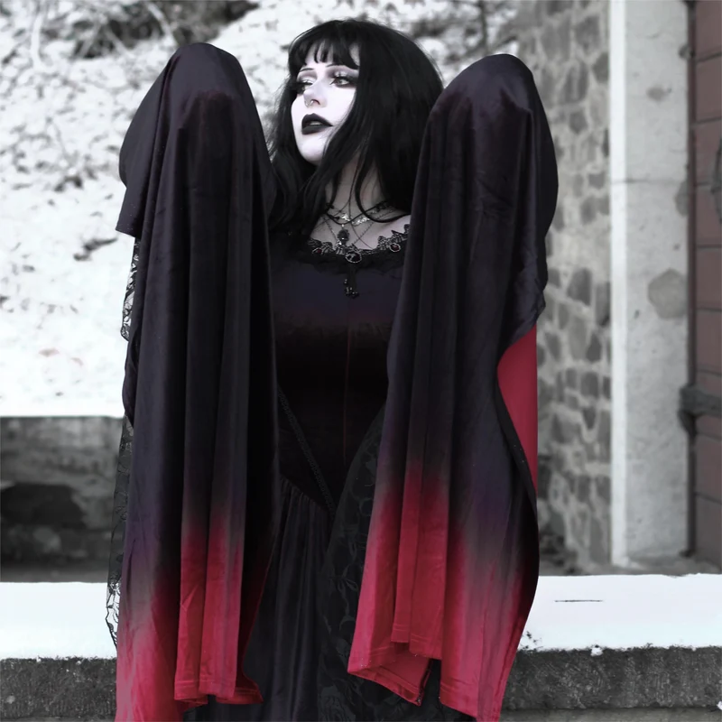 Damen Gothic Gradient Off Shoulder Flare Ärmel Maxikleid Hochzeitskleid