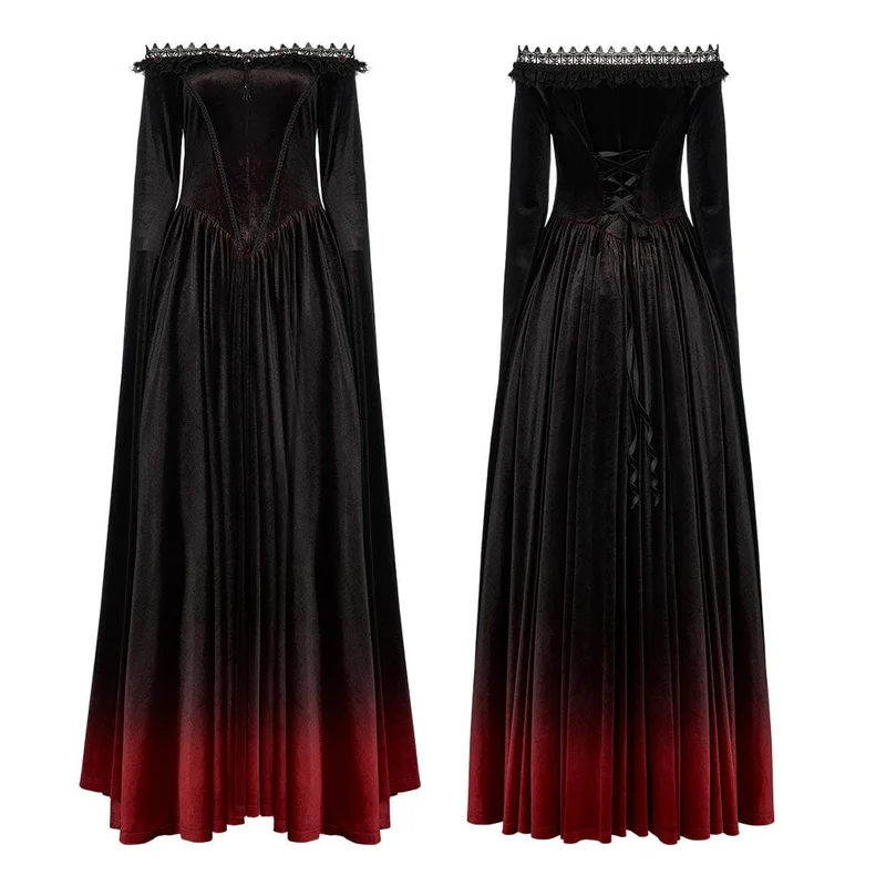 Damen Gothic Gradient Off Shoulder Flare Ärmel Maxikleid Hochzeitskleid