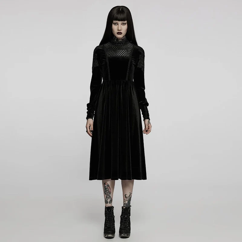 Hoch tailliertes Velet-Maxikleid mit Gothic-Applikation für Damen