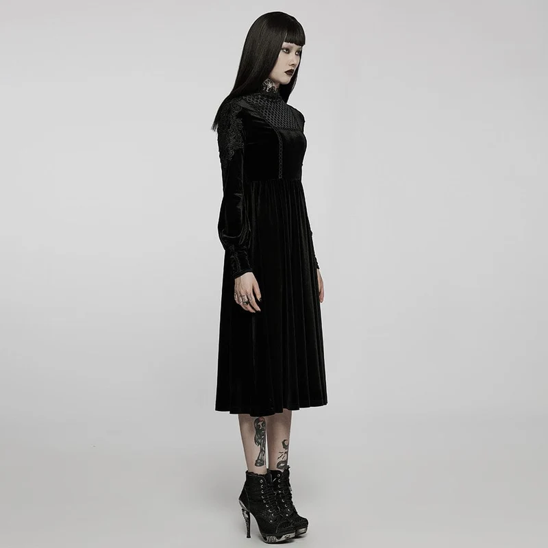 Hoch tailliertes Velet-Maxikleid mit Gothic-Applikation für Damen