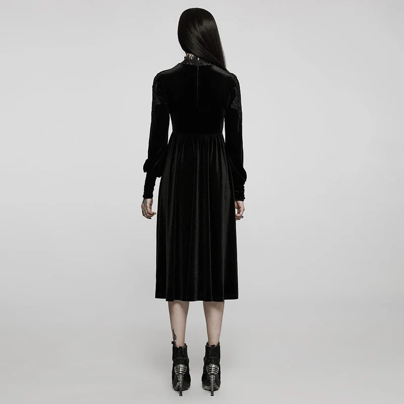 Hoch tailliertes Velet-Maxikleid mit Gothic-Applikation für Damen