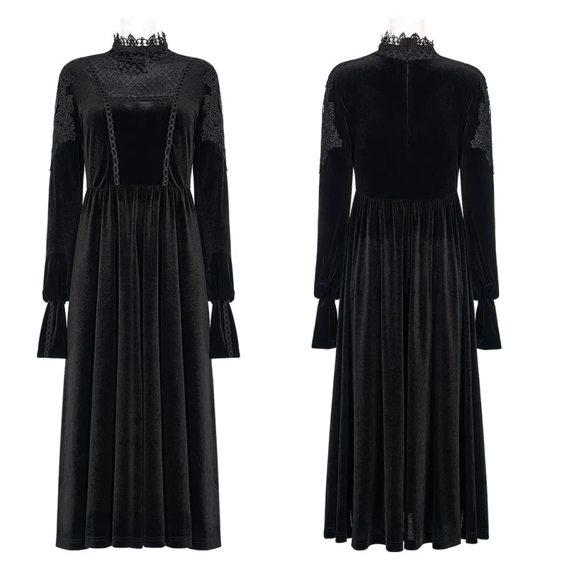 Hoch tailliertes Velet-Maxikleid mit Gothic-Applikation für Damen