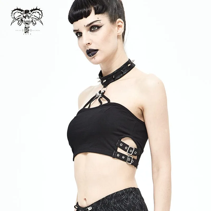 Damen Punk Rivets Skull Neckholder Bustier
