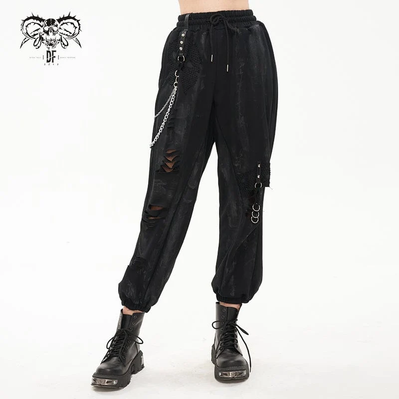 Damen-Punk-Laternenhose mit zerrissener Metallkette