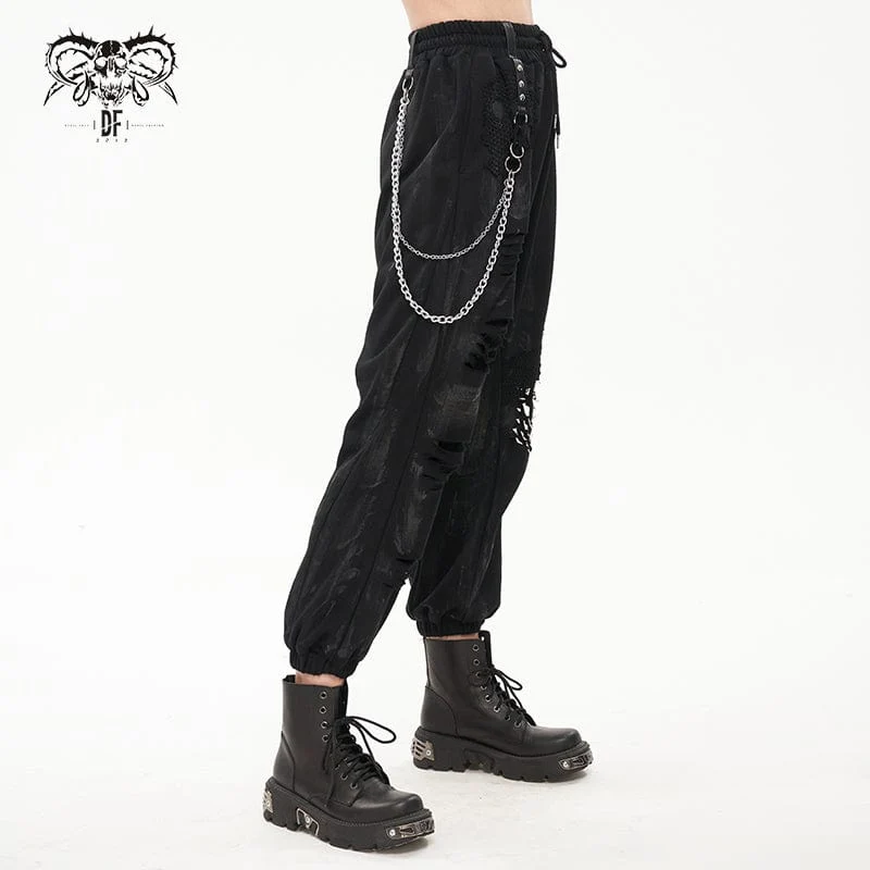 Damen-Punk-Laternenhose mit zerrissener Metallkette