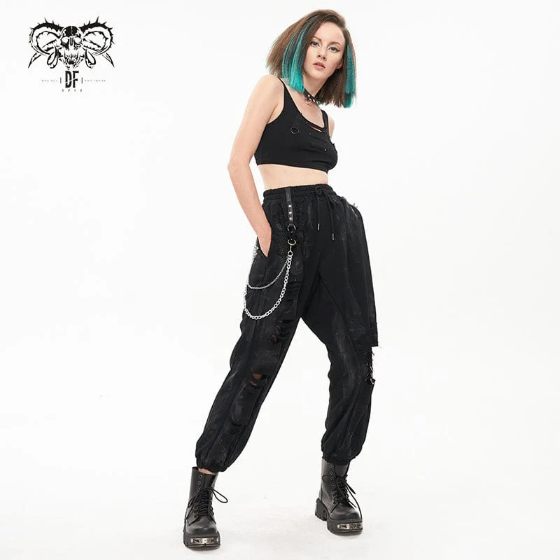 Damen-Punk-Laternenhose mit zerrissener Metallkette