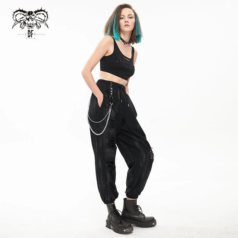 Damen-Punk-Laternenhose mit zerrissener Metallkette