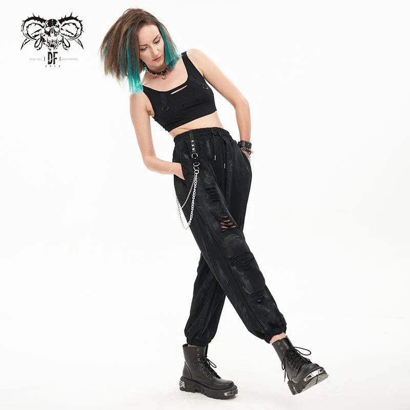 Damen-Punk-Laternenhose mit zerrissener Metallkette