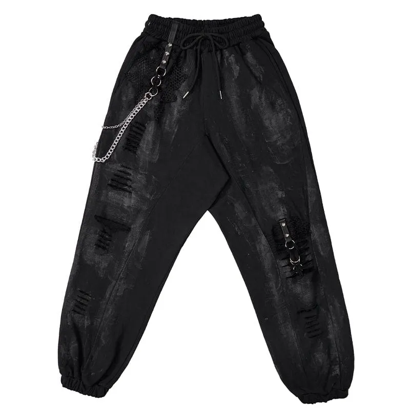 Damen-Punk-Laternenhose mit zerrissener Metallkette