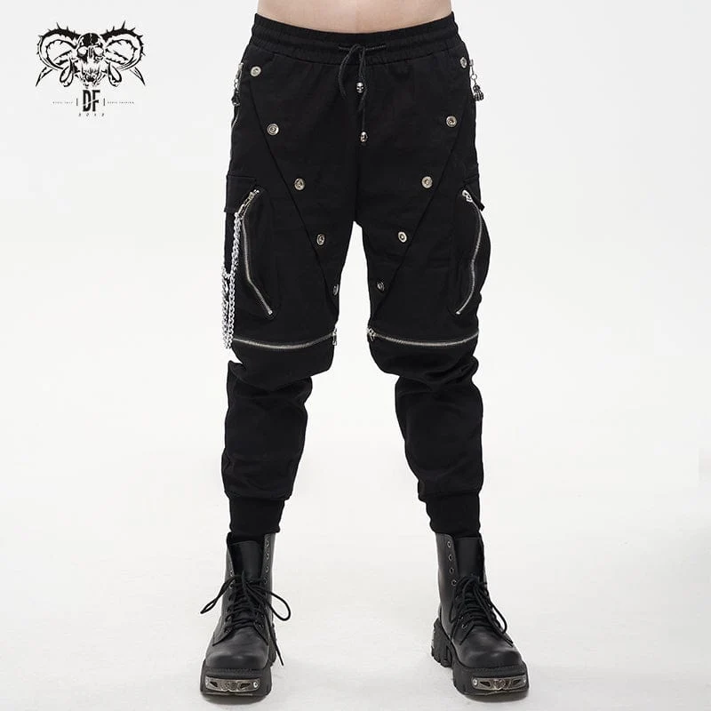 Herren Punk Metal Chain Cargohose mit abnehmbaren Beinen