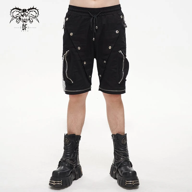 Herren Punk Metal Chain Cargohose mit abnehmbaren Beinen