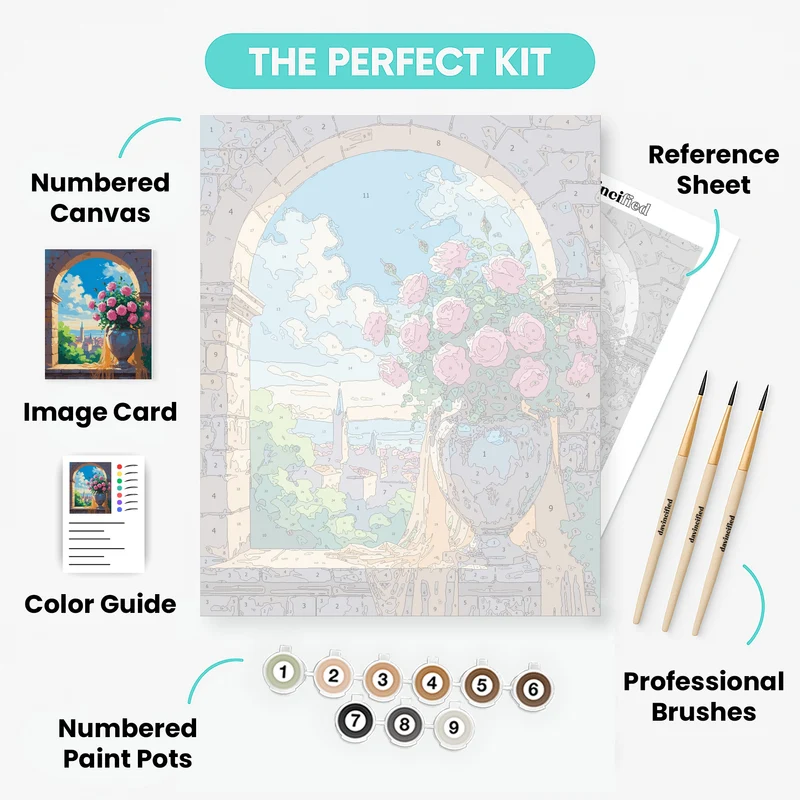 Rose Bouquet by the Arched Window - Paint by Numbers Kit