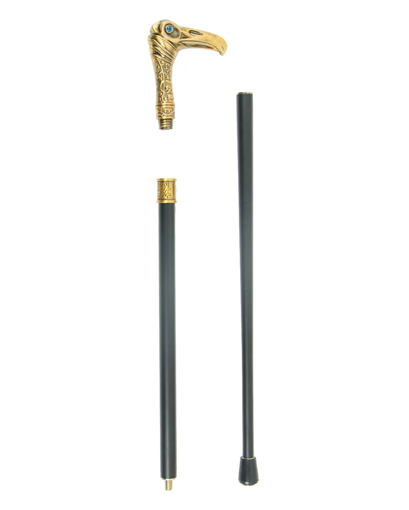 Gehstock mit messingfarbenem Rabenkopf 95cm