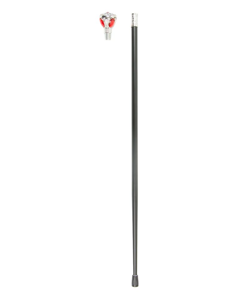 Gehstock mit silberglänzendem Knauf & rotem Stein 95cm