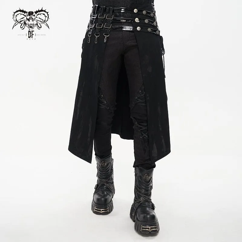 Punk Splice Distressed Kilt für Herren mit Riemen aus Lacklederimitat