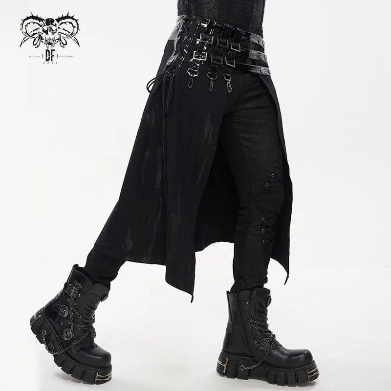 Punk Splice Distressed Kilt für Herren mit Riemen aus Lacklederimitat