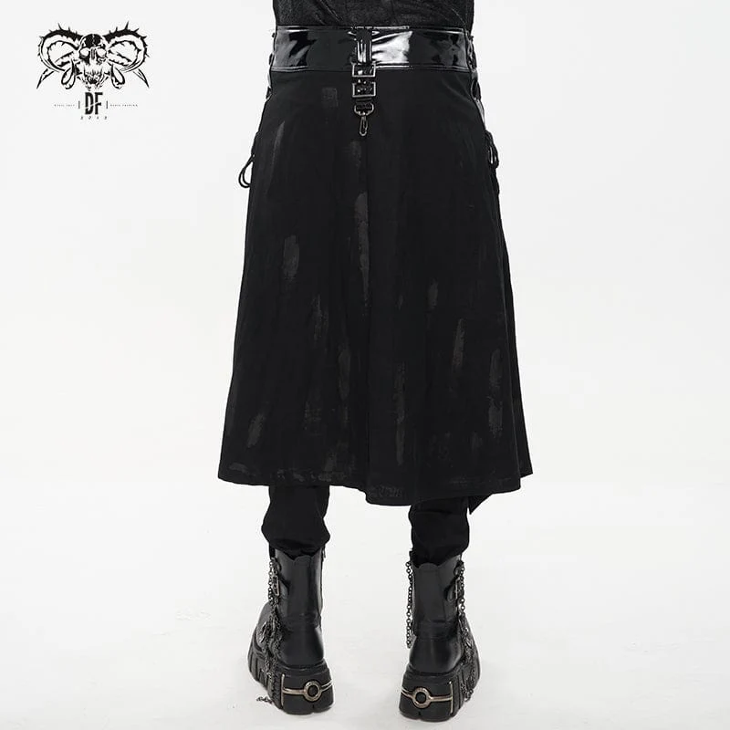 Punk Splice Distressed Kilt für Herren mit Riemen aus Lacklederimitat