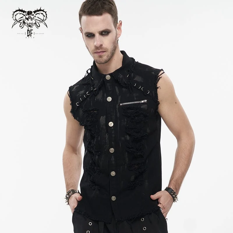 Herren Punk Distressed Ripped Unedged Weste
