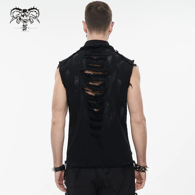 Herren Punk Distressed Ripped Unedged Weste
