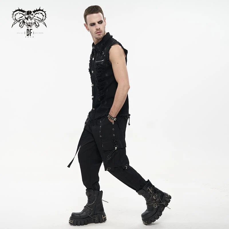 Herren Punk Distressed Ripped Unedged Weste