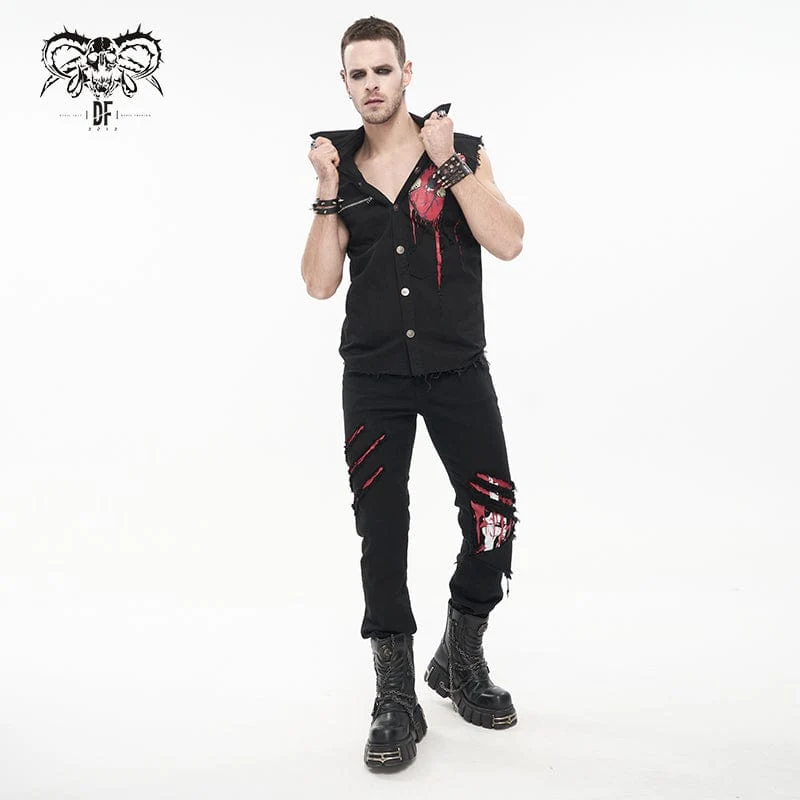 Zerrissene Hose mit Punk-Skelett-Print für Herren
