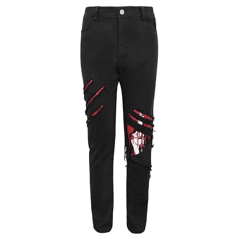 Zerrissene Hose mit Punk-Skelett-Print für Herren