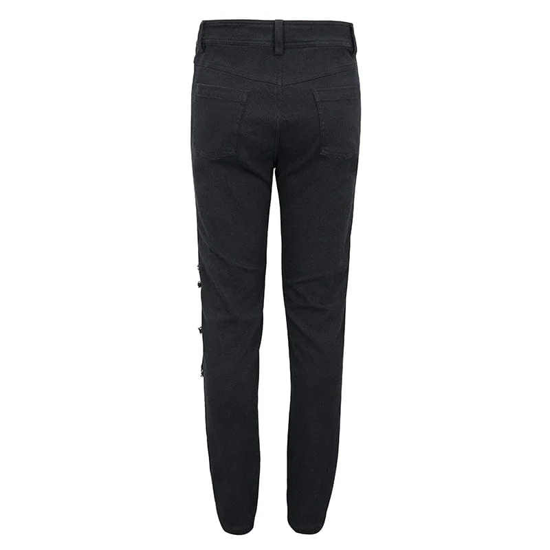 Zerrissene Hose mit Punk-Skelett-Print für Herren