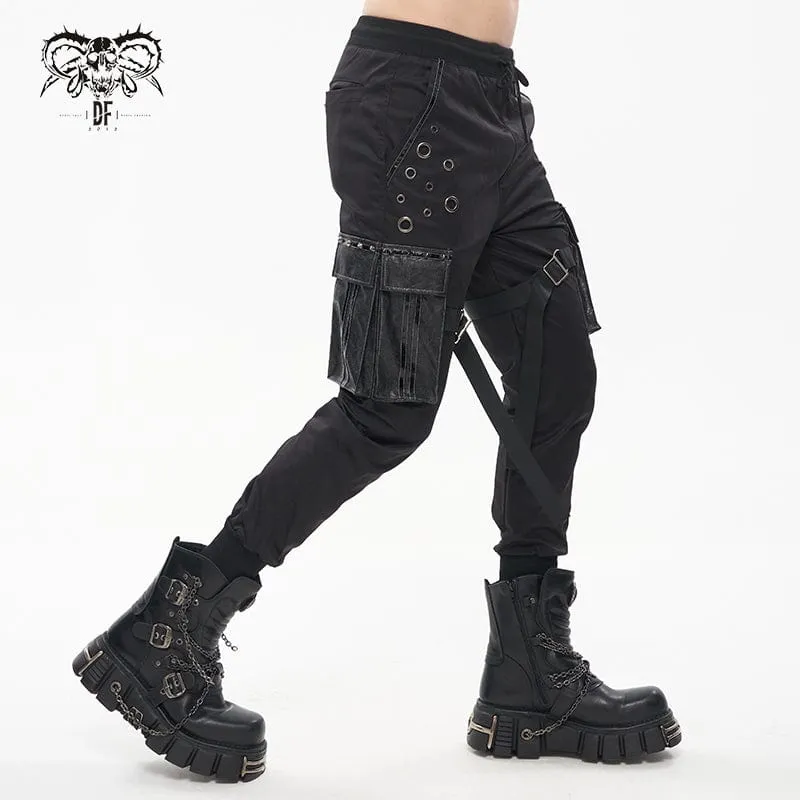 Herren Punk Big-Pocket Strap Belt Jogger Hose