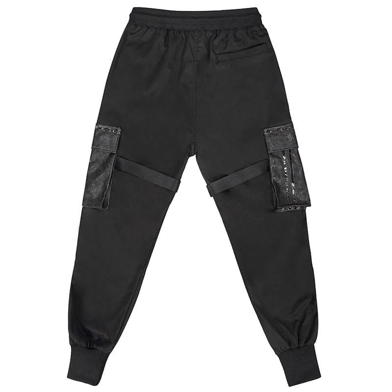 Herren Punk Big-Pocket Strap Belt Jogger Hose