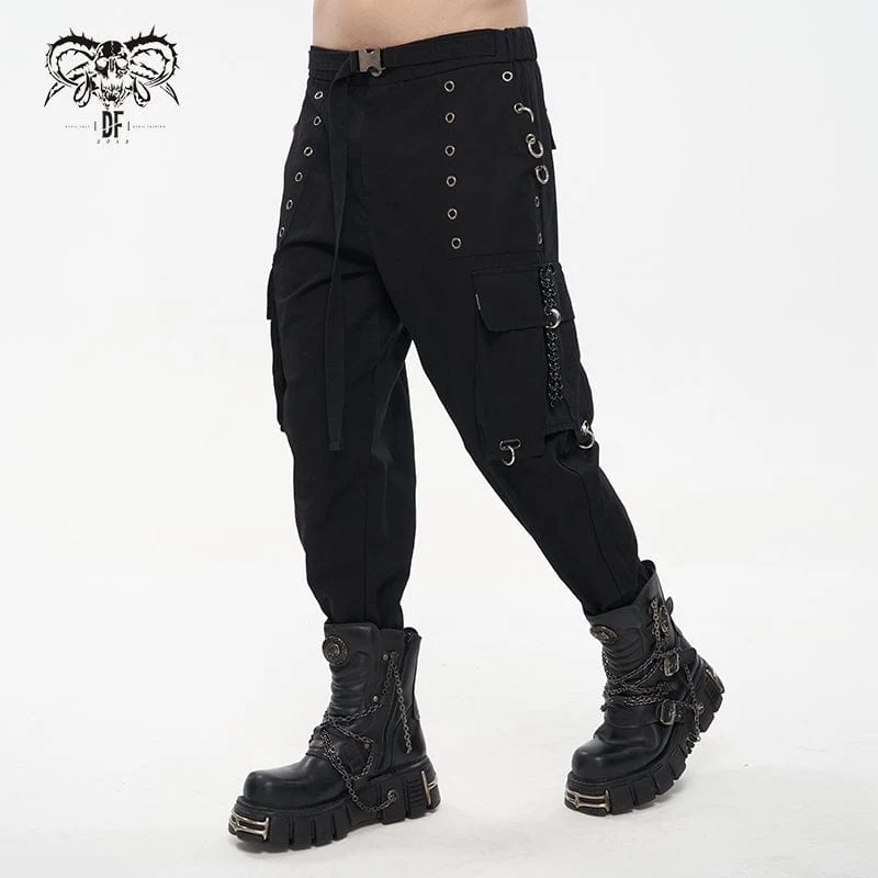 Herren Punk Big-Pocket Ösen Joggerhose mit Riemengürtel