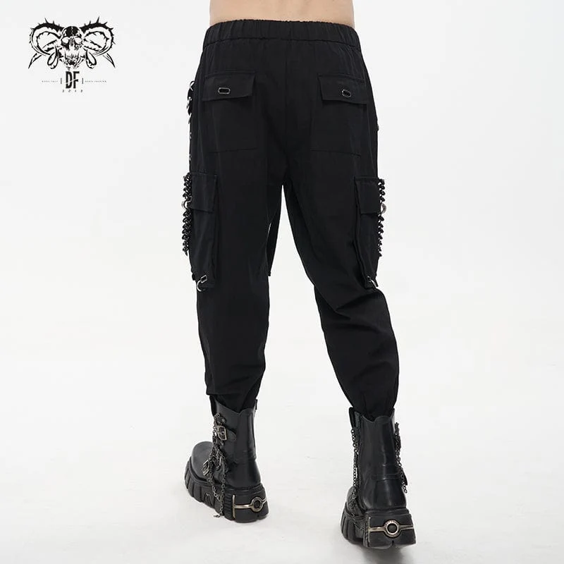 Herren Punk Big-Pocket Ösen Joggerhose mit Riemengürtel