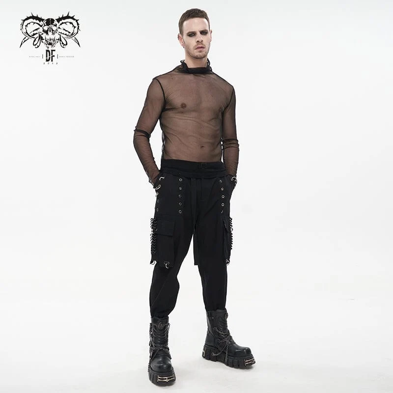 Herren Punk Big-Pocket Ösen Joggerhose mit Riemengürtel