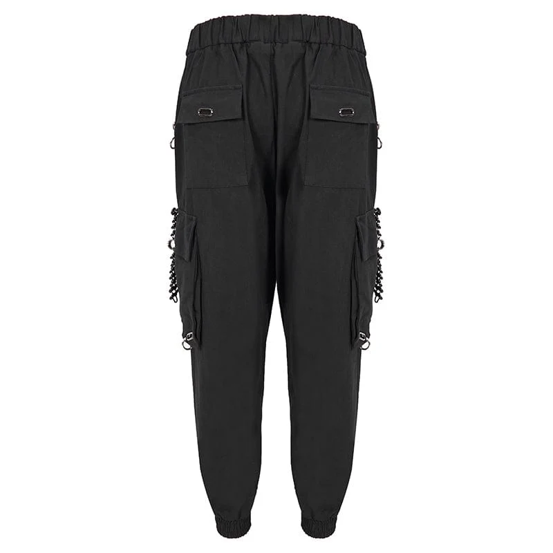 Herren Punk Big-Pocket Ösen Joggerhose mit Riemengürtel