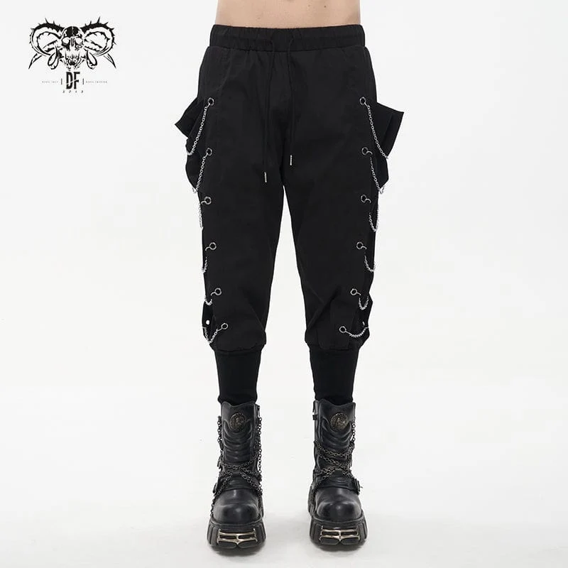 Herren Punk Big-Pocket Chains Jogger Hose