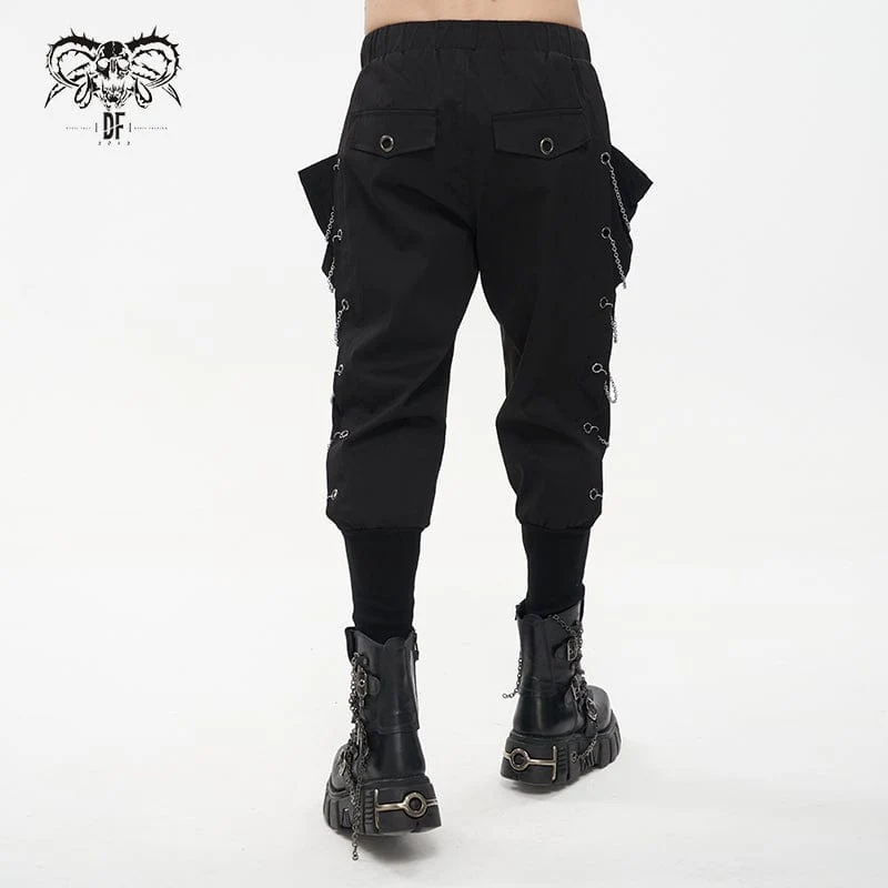 Herren Punk Big-Pocket Chains Jogger Hose