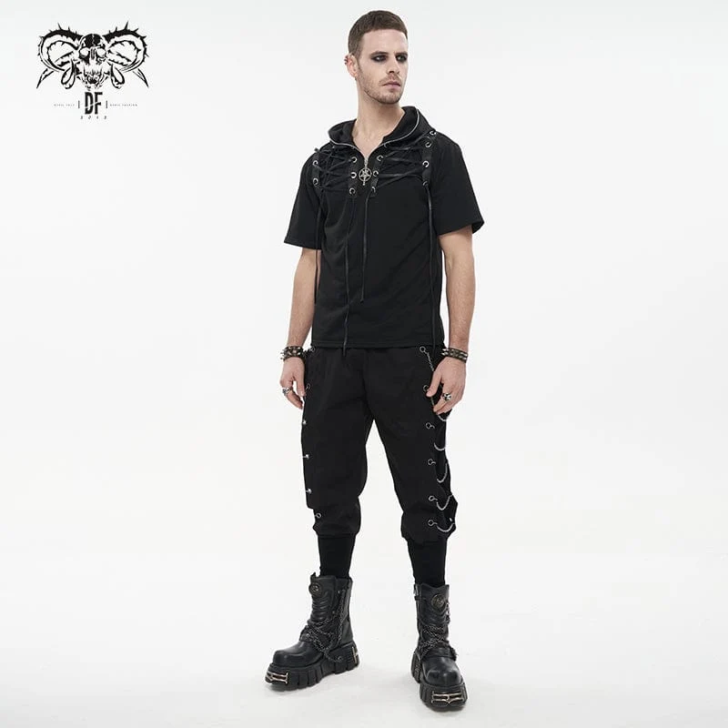 Herren Punk Big-Pocket Chains Jogger Hose