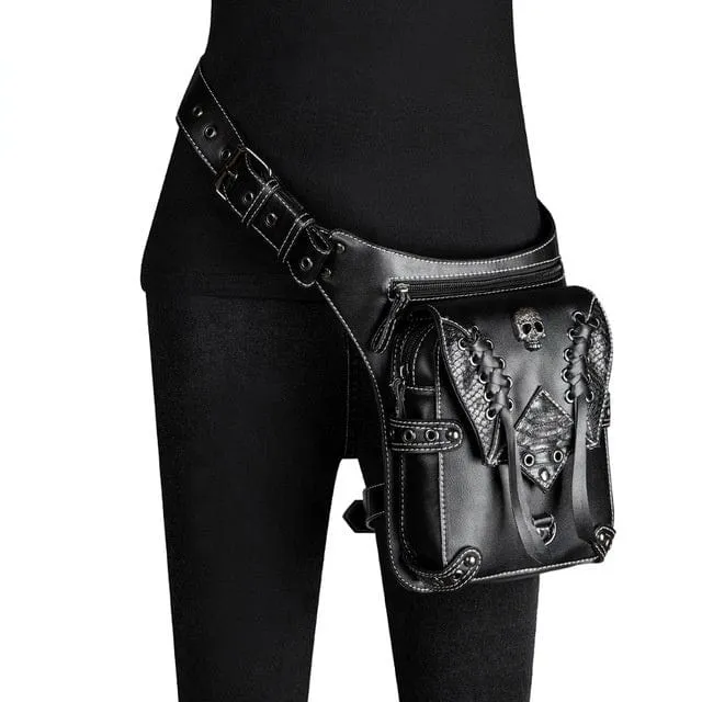 Steampunk-Riemchen-Schädel-Gürteltasche