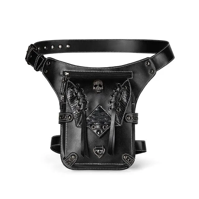 Steampunk-Riemchen-Schädel-Gürteltasche