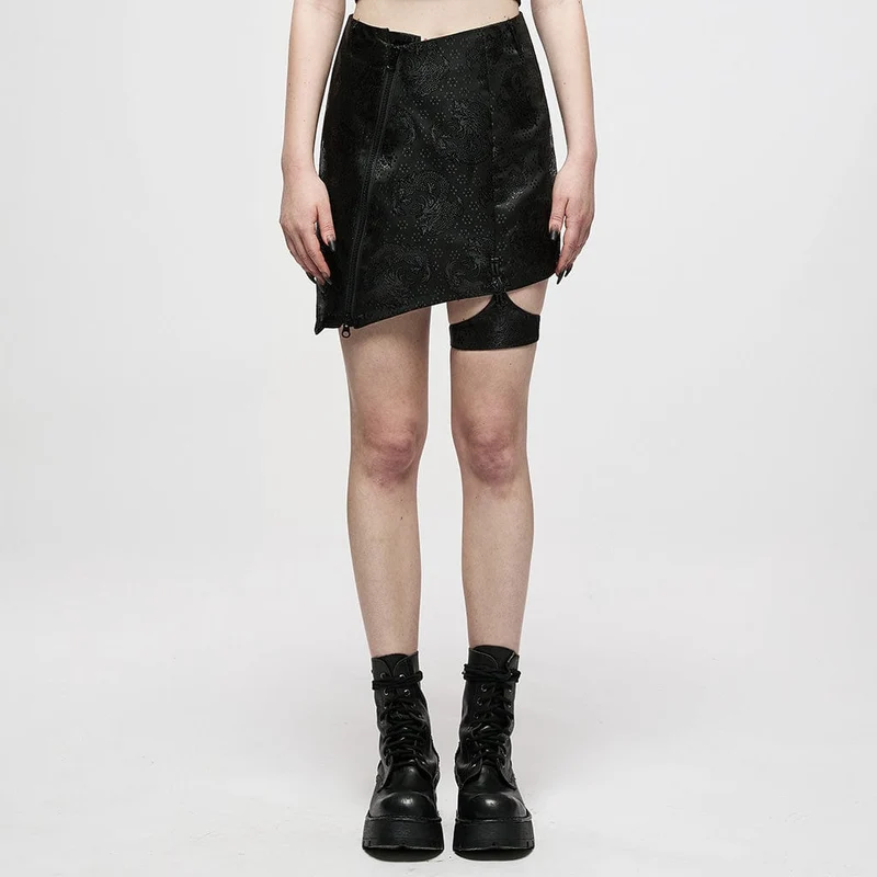 Damen-Punk-Jacquard-Kurzrock mit seitlichem Reißverschluss und Strumpfband
