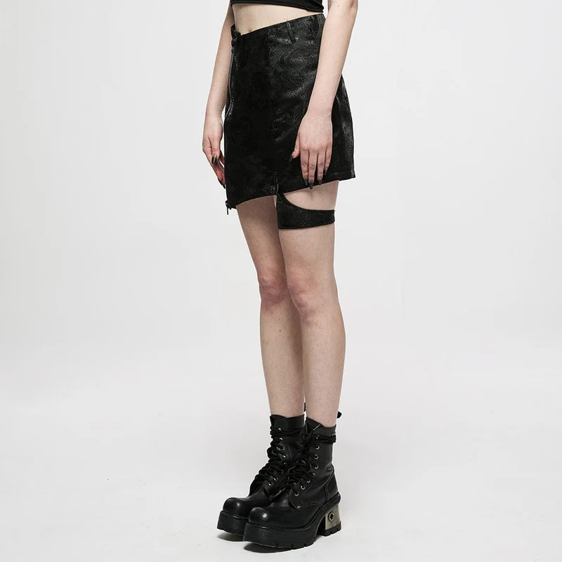 Damen-Punk-Jacquard-Kurzrock mit seitlichem Reißverschluss und Strumpfband