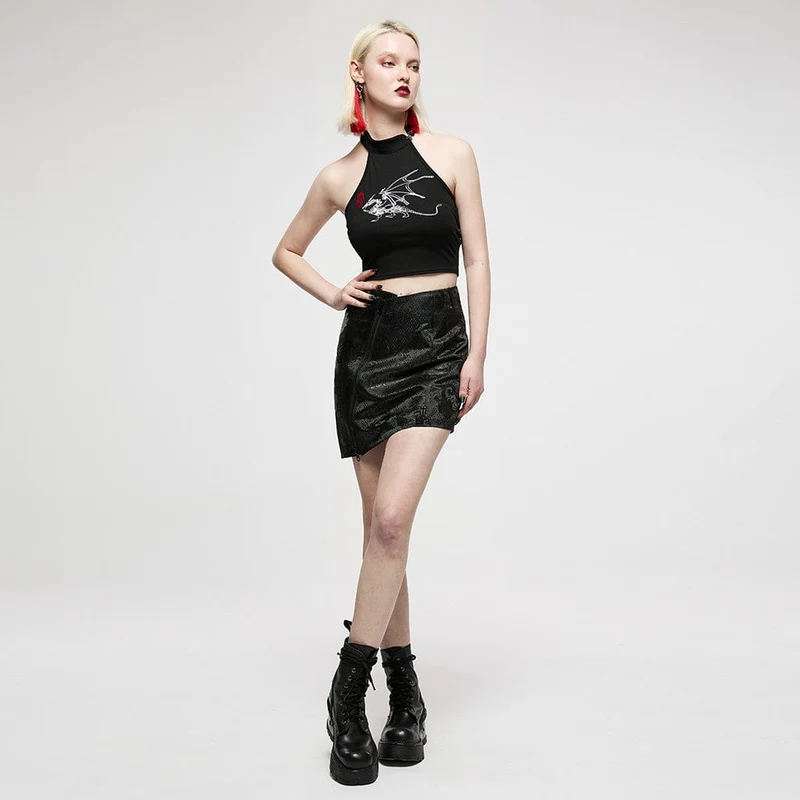 Damen-Punk-Jacquard-Kurzrock mit seitlichem Reißverschluss und Strumpfband
