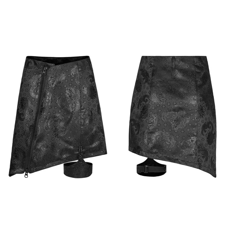 Damen-Punk-Jacquard-Kurzrock mit seitlichem Reißverschluss und Strumpfband